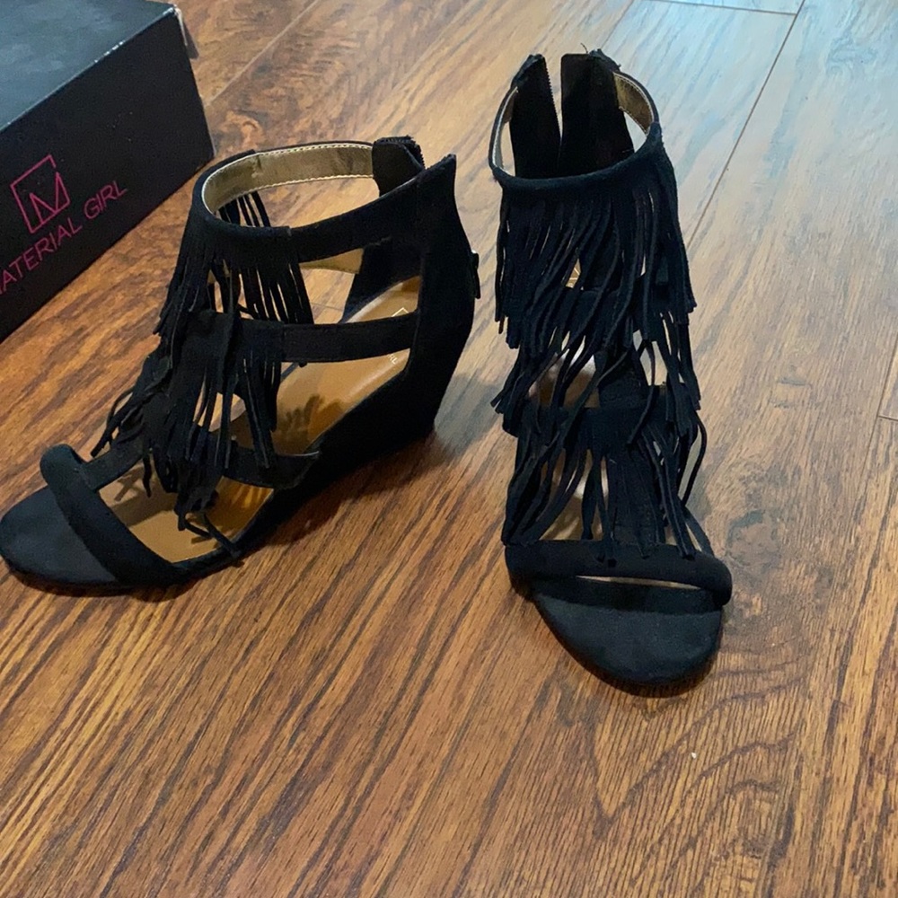 Black suede wedges. Size 9. Brand: material girl